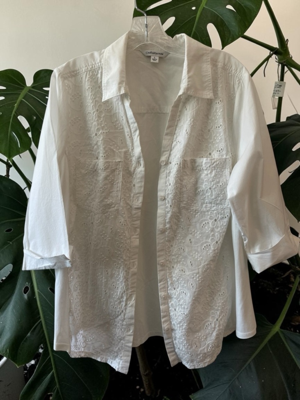 Croft & Barrow White Eyelet Button Up Shirt Women’s Large 100% Cotton - Picture 8 of 10